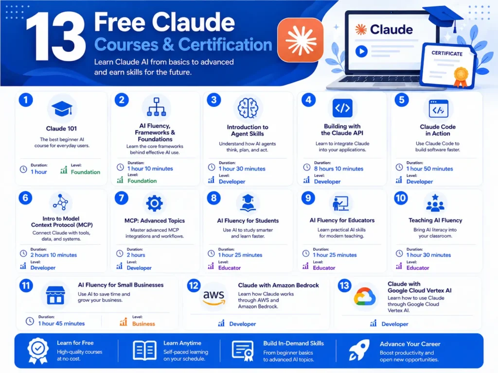 13 Free Claude Courses & Certification
